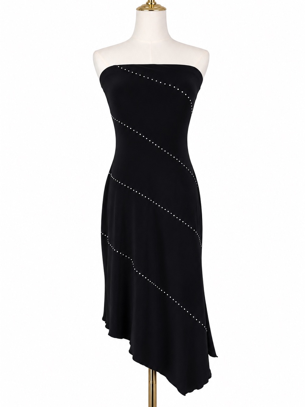 Vintage Y2K Wet Seal Black Strapless Rhinestone Asymmetrical Dress S